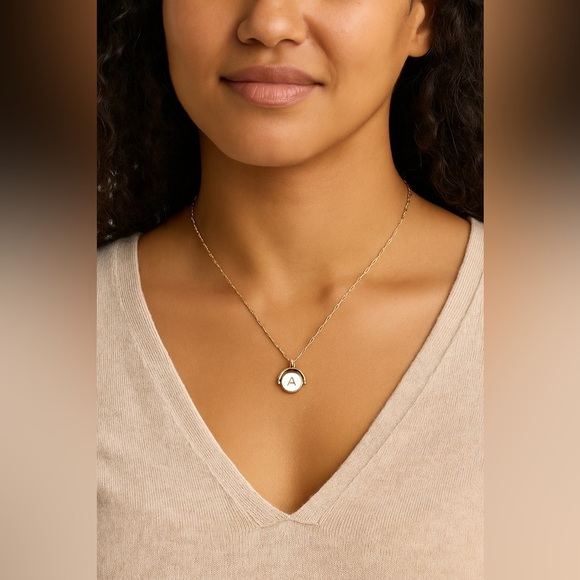 A New Day 14K Gold-Dipped Reversible Initial “A” Necklace – Mother of Pearl - Picture 2 of 3